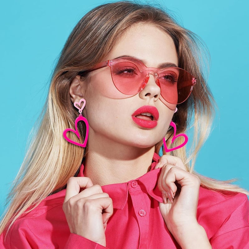 HOLYRY Neon Heart Earrings for Women Acrylic Neon Earrings 80s 90s Outfit for Women Glow Party Accessories Gifts Hot Pink Orange Green Yellow - Image 2
